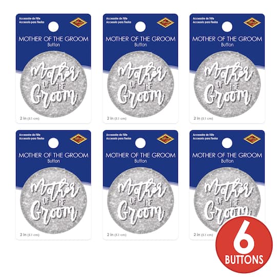 Beistle 2" Silver Sparkle Mother of the Groom Buttons, 6ct.